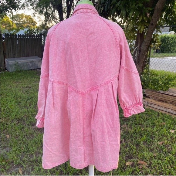 Pink mini dress  denim ruffle dress 100% cotton Small Western - Picture 3 of 7